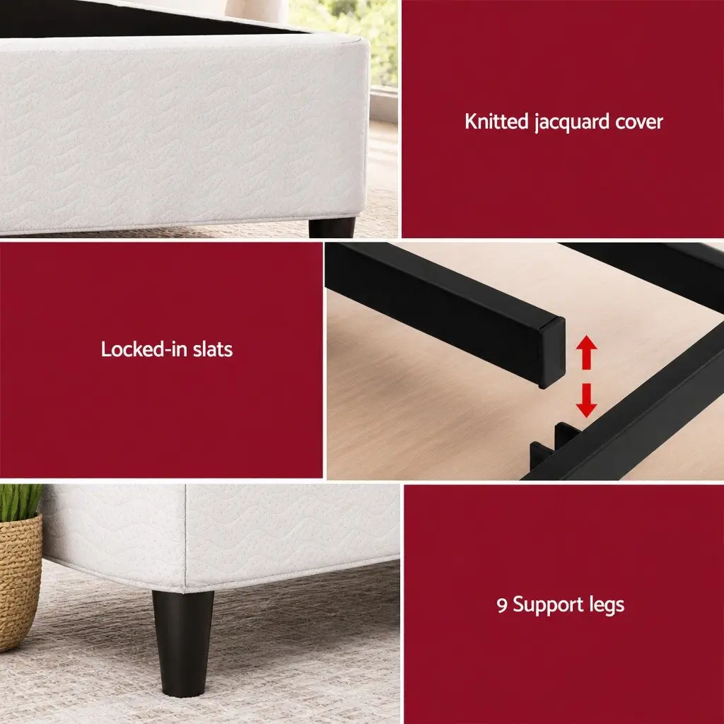 Metal Bed Frame Grey Fabric Cover King Size Sturdy Slat Support Platform