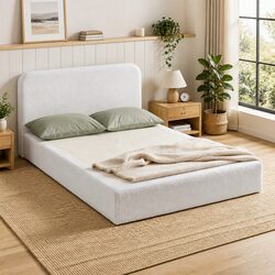Compact Queen Compression Bed Frame with Boucle Surface