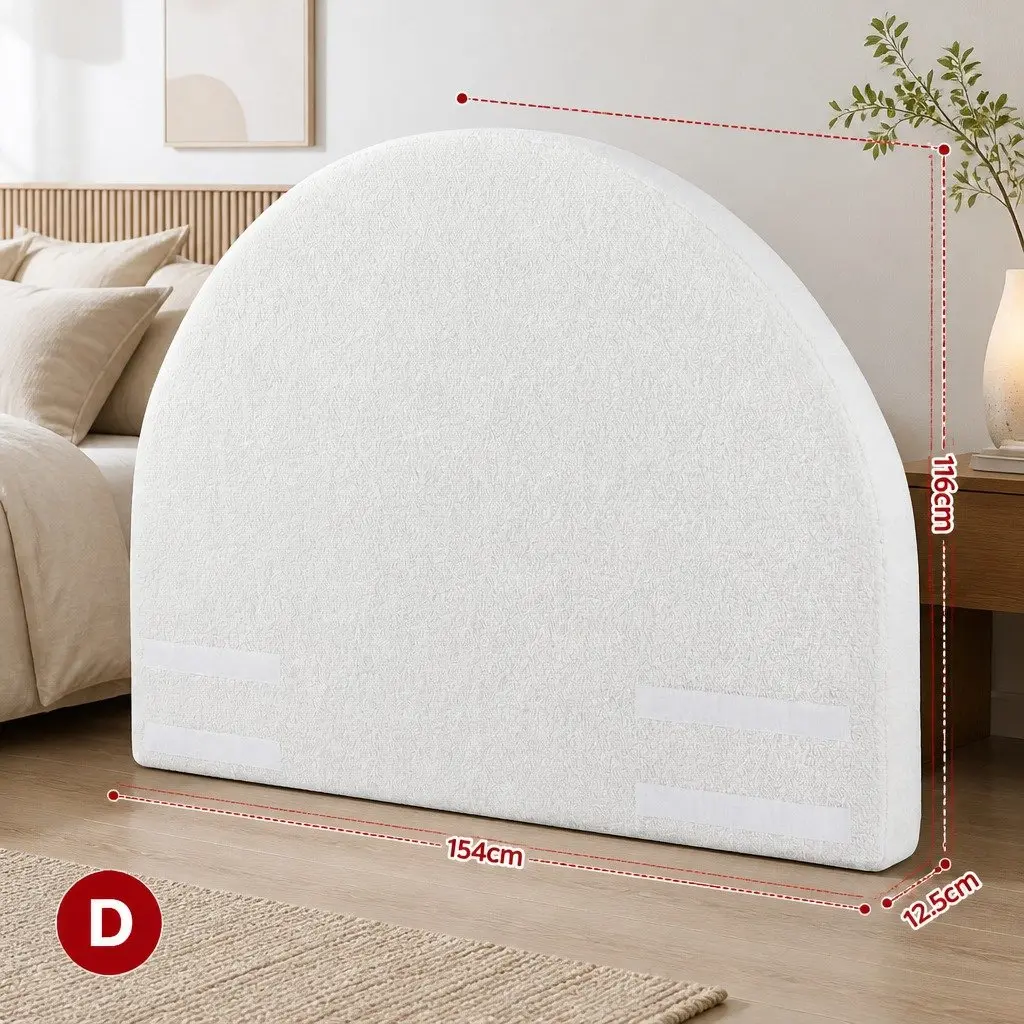 Double Foam Headboard White 154cm Wide Semi-Round Boucle Fabric No-Assembly Soft