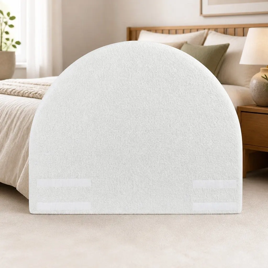 Double Foam Headboard White 154cm Wide Semi-Round Boucle Fabric No-Assembly Soft