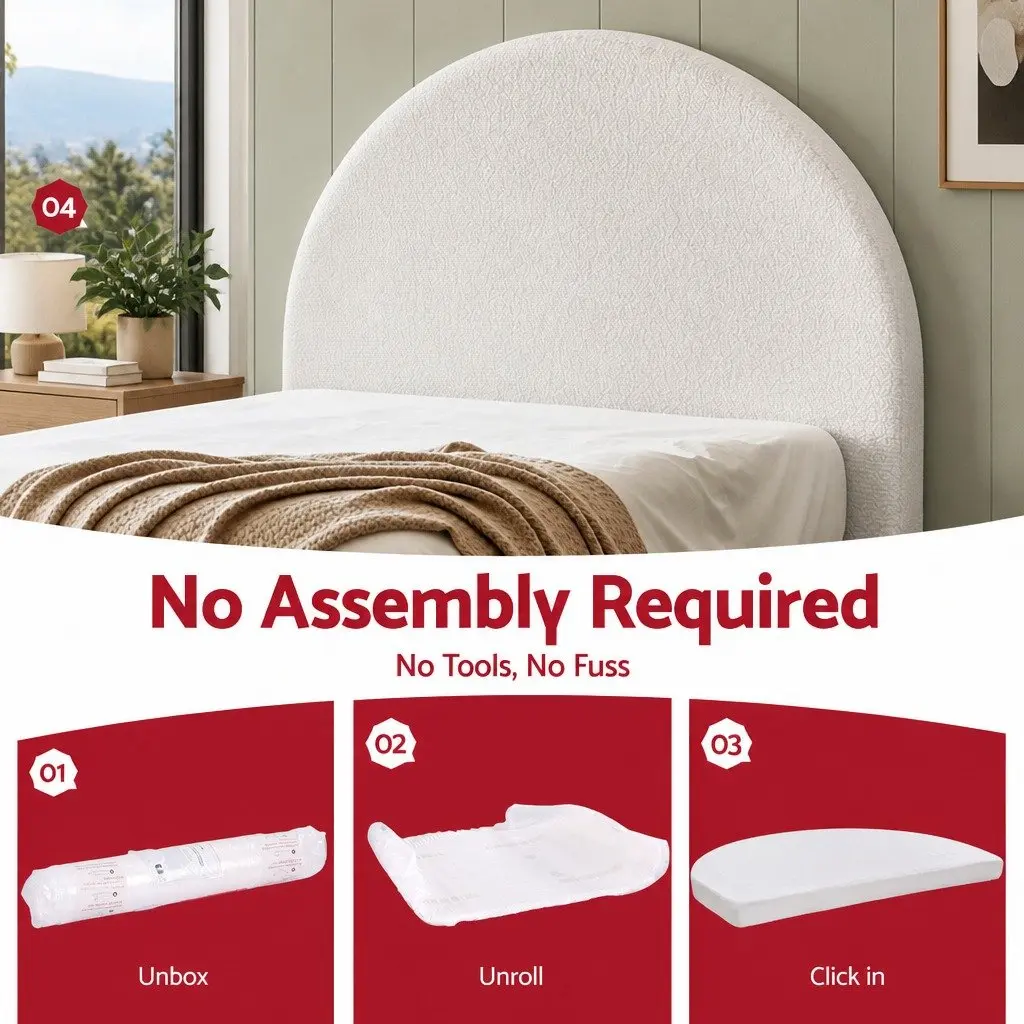 Double Foam Headboard White 154cm Wide Semi-Round Boucle Fabric No-Assembly Soft