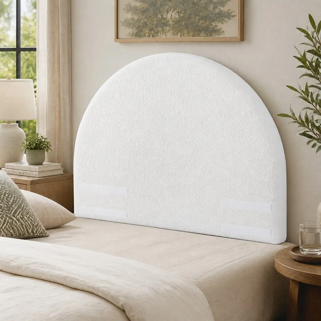 Double Foam Headboard White 154cm Wide Semi-Round Boucle Fabric No-Assembly Soft