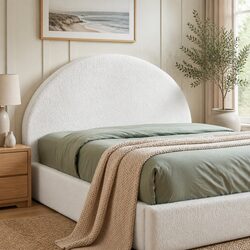 Queen Size Bed Headboard Semi-Round Boucle Fabric No-Assembly Backrest 171cm