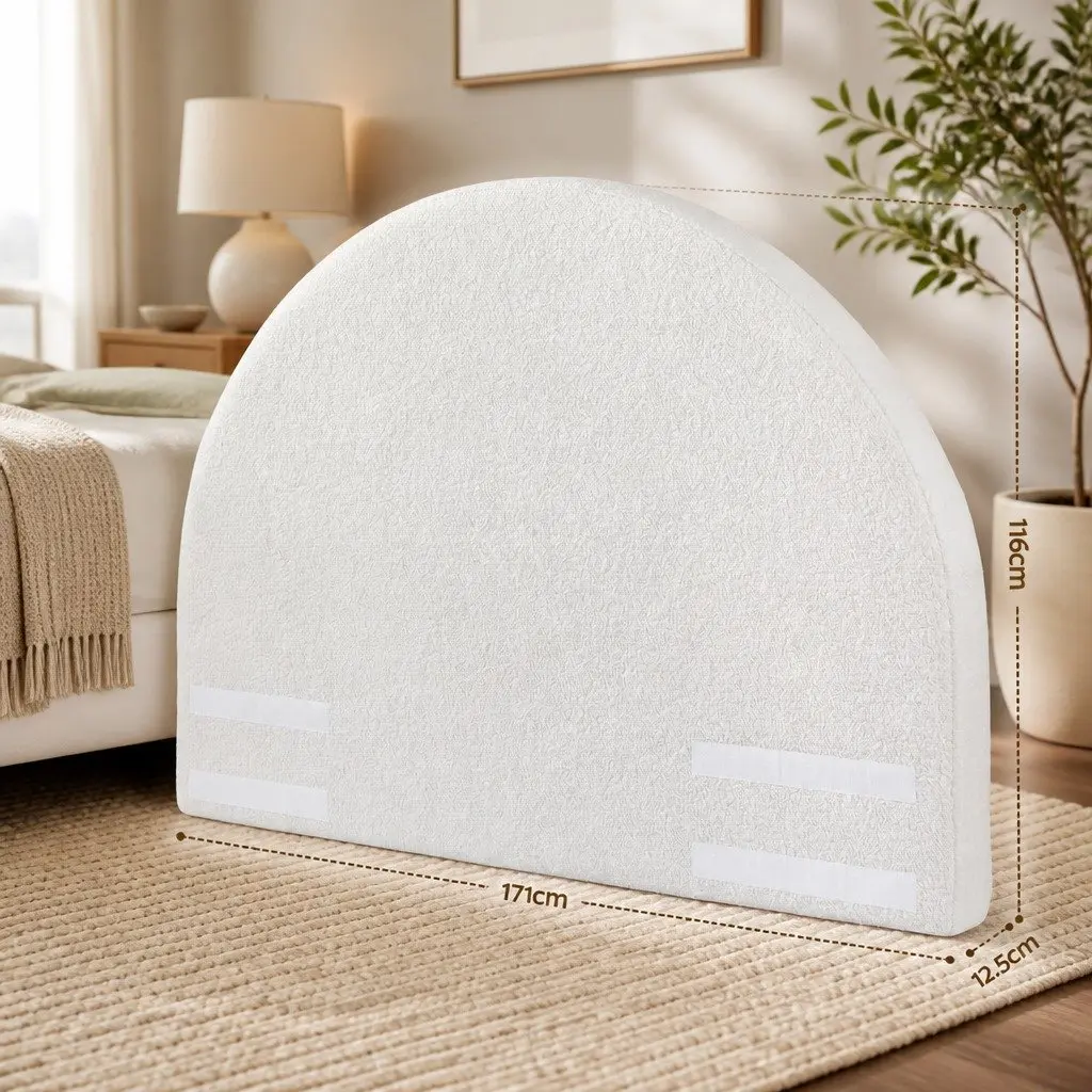 Queen Size Bed Headboard Semi-Round Boucle Fabric No-Assembly Backrest 171cm