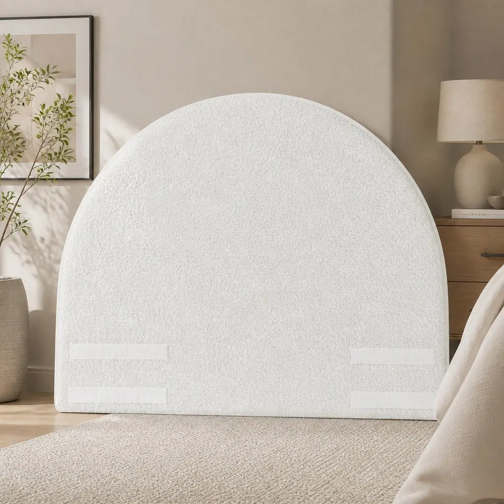 Queen Size Bed Headboard Semi-Round Boucle Fabric No-Assembly Backrest 171cm