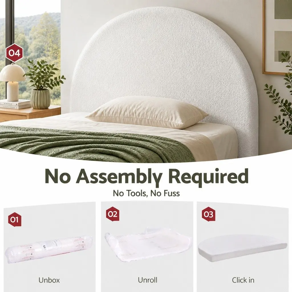 Queen Size Bed Headboard Semi-Round Boucle Fabric No-Assembly Backrest 171cm