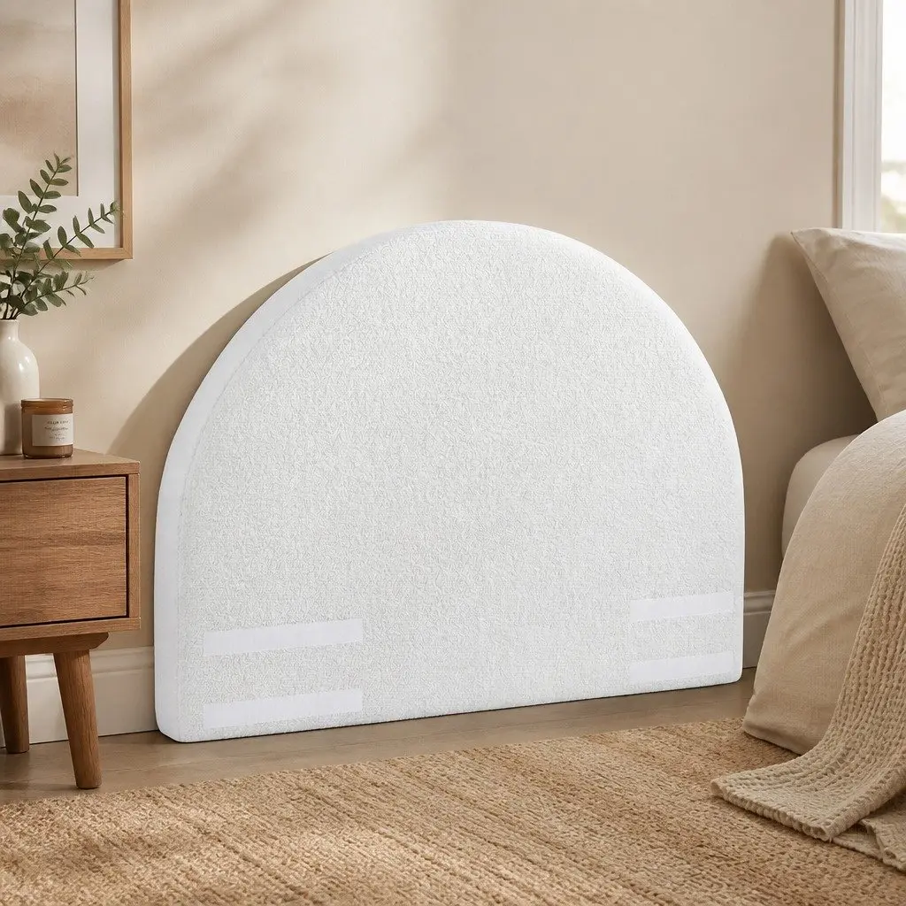Queen Size Bed Headboard Semi-Round Boucle Fabric No-Assembly Backrest 171cm