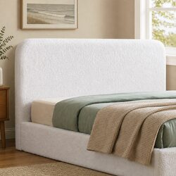 Double Headboard Bed Frame Boucle Fabric No-Assembly Removable Washable Cover
