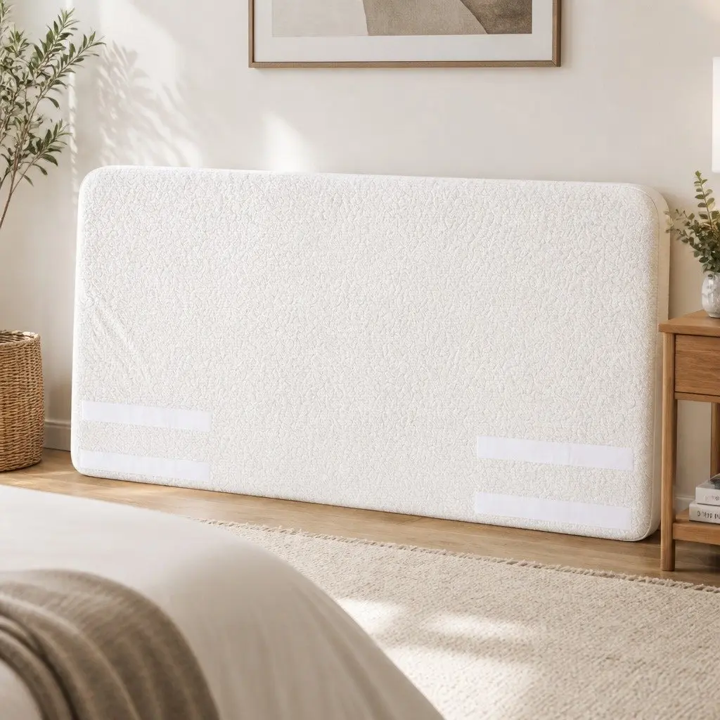 Double Headboard Bed Frame White Boucle Fabric Removable Washable Cover