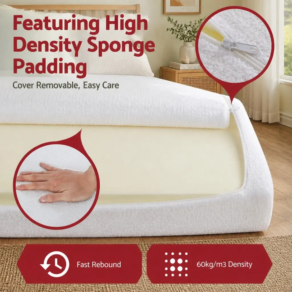 Double Headboard Bed Frame White Boucle Fabric Removable Washable Cover