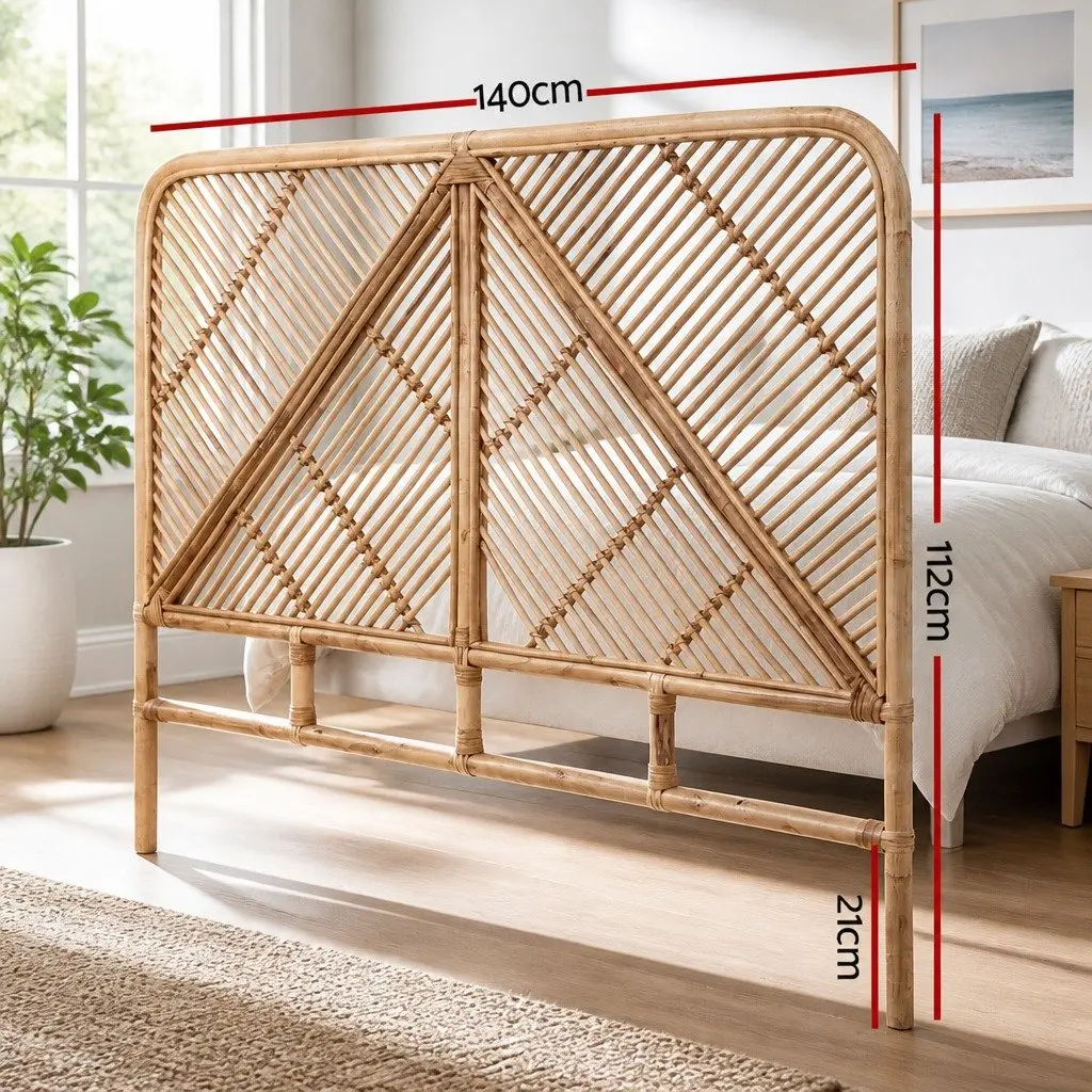 Double Headboard Rattan Natural Pine Easy Maintenance No Assembly Bedroom Essential