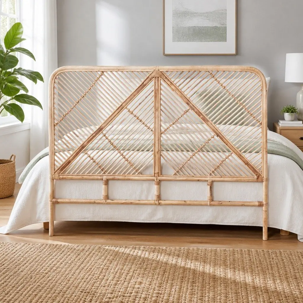 Double Headboard Rattan Natural Pine Easy Maintenance No Assembly Bedroom Essential