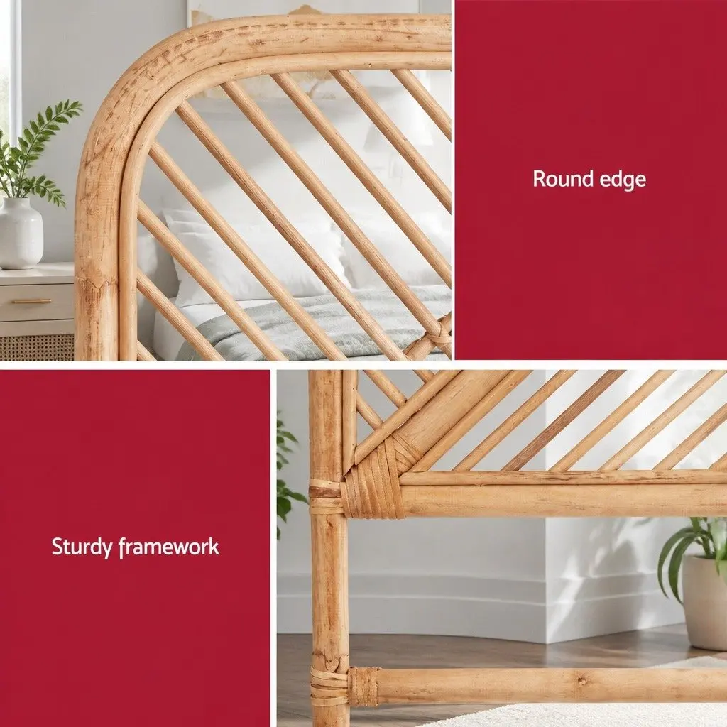Double Headboard Rattan Natural Pine Easy Maintenance No Assembly Bedroom Essential