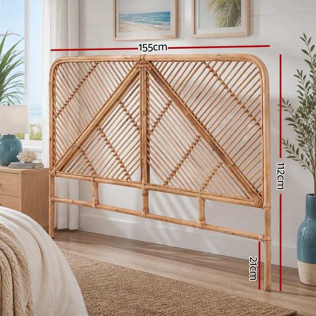 Queen Headboard Rattan Pine Natural Round Edge Rustic Boho
