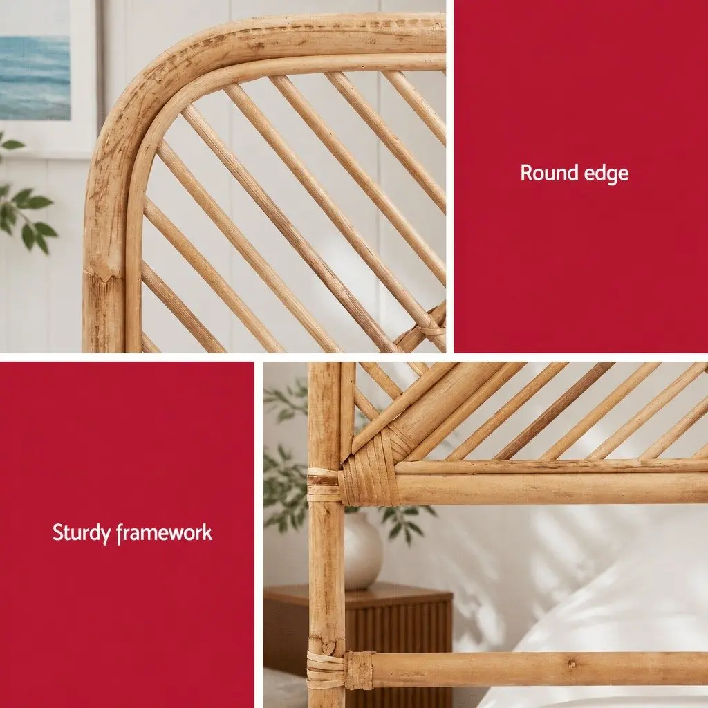 Queen Headboard Rattan Pine Natural Round Edge Rustic Boho