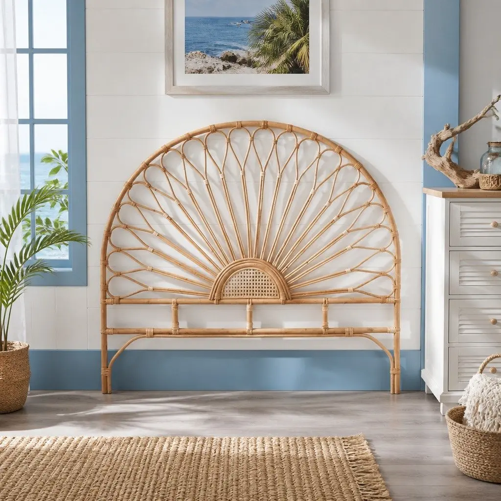 Queen Bed Headboard Rattan Natural Bedroom Furniture Easy Assembly No Install