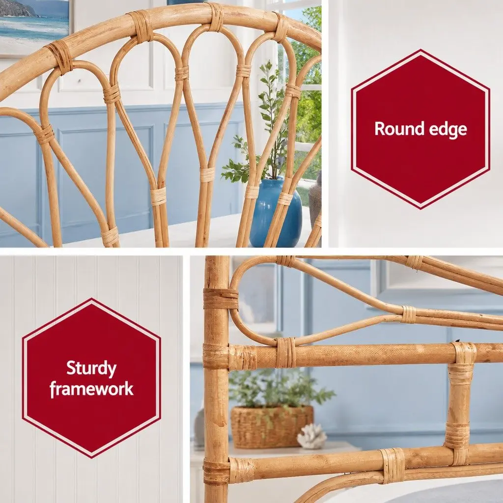 Queen Bed Headboard Rattan Natural Bedroom Furniture Easy Assembly No Install