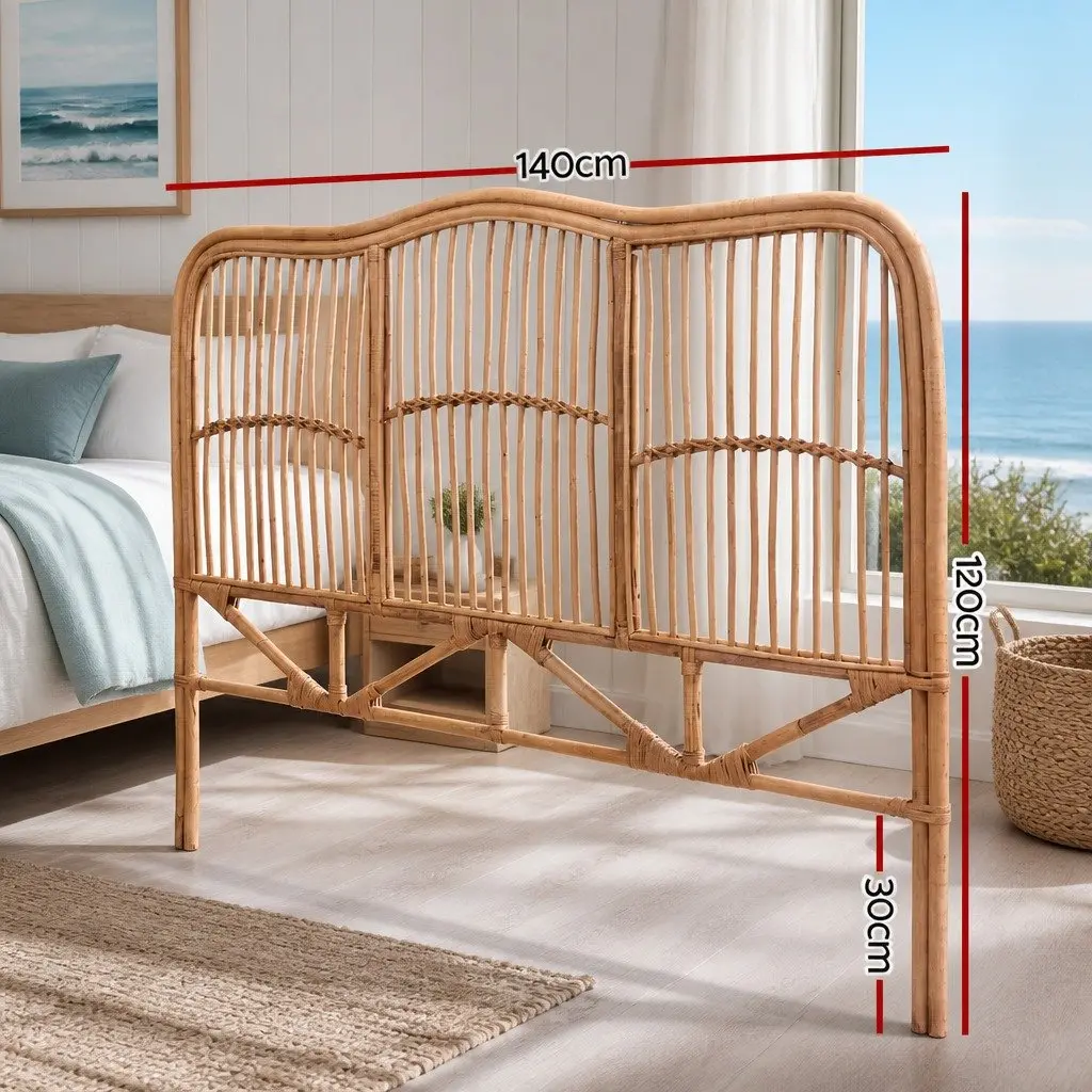 Double Bed Headboard Natural Pine Rattan Easy Assemble