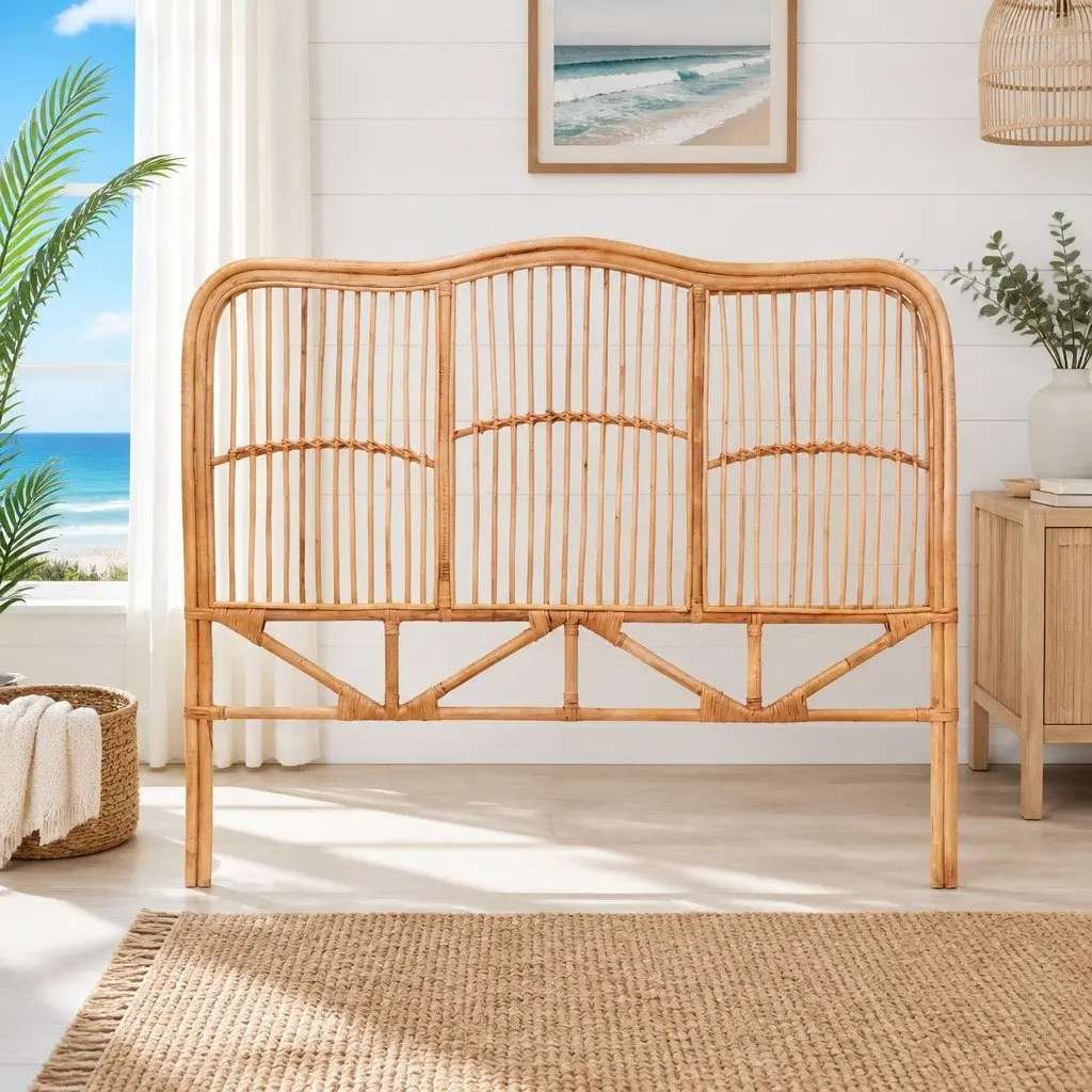 Double Bed Headboard Natural Pine Rattan Easy Assemble