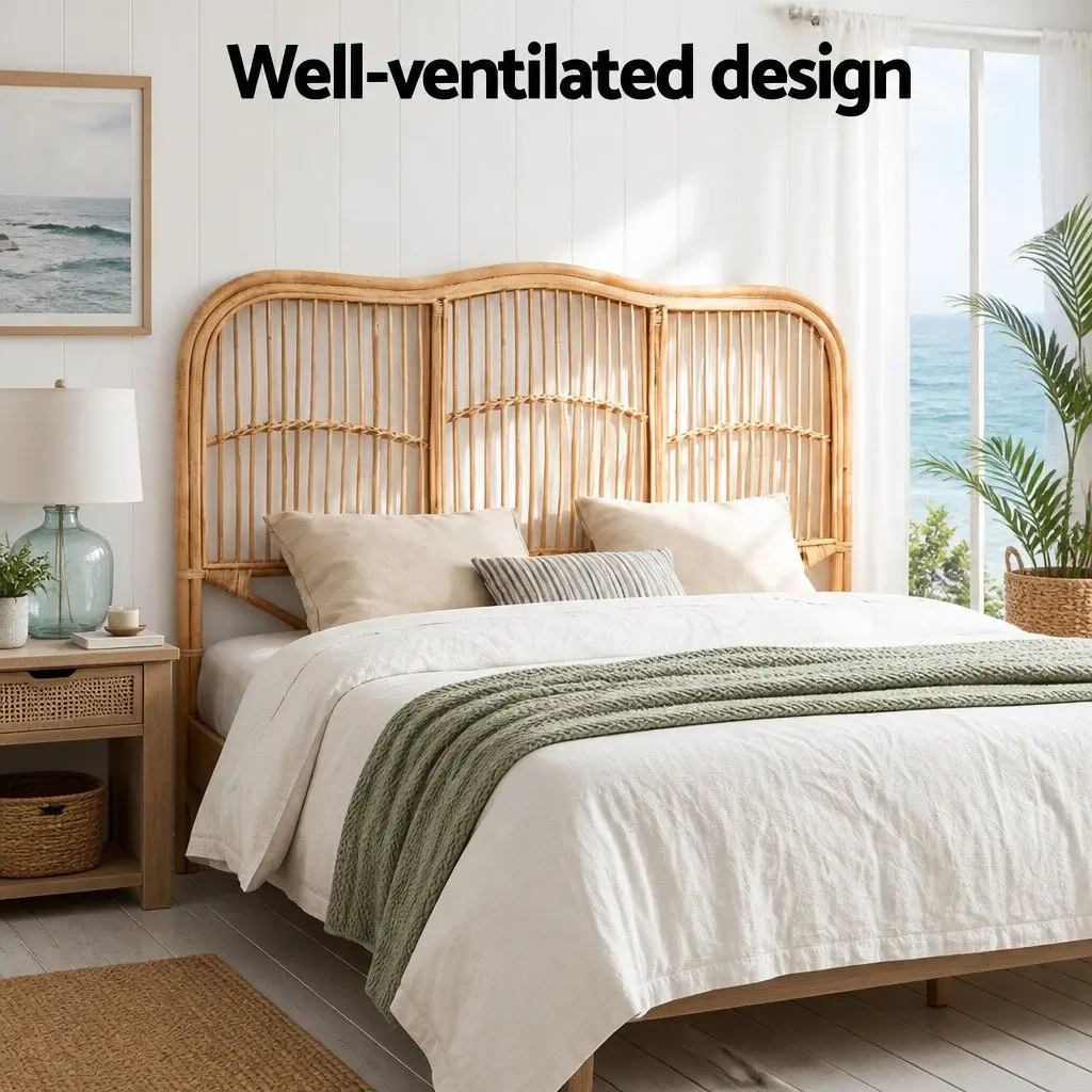 Double Bed Headboard Natural Pine Rattan Easy Assemble