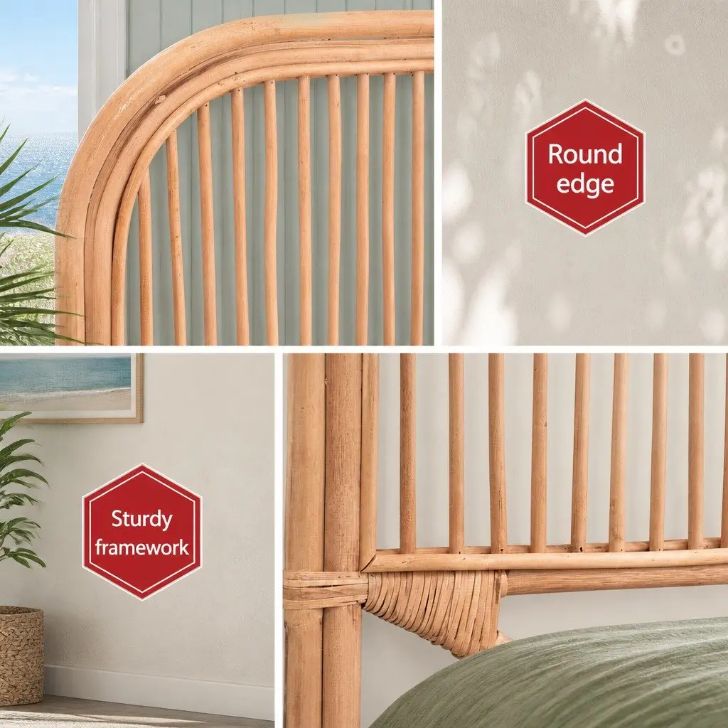Double Bed Headboard Natural Pine Rattan Easy Assemble