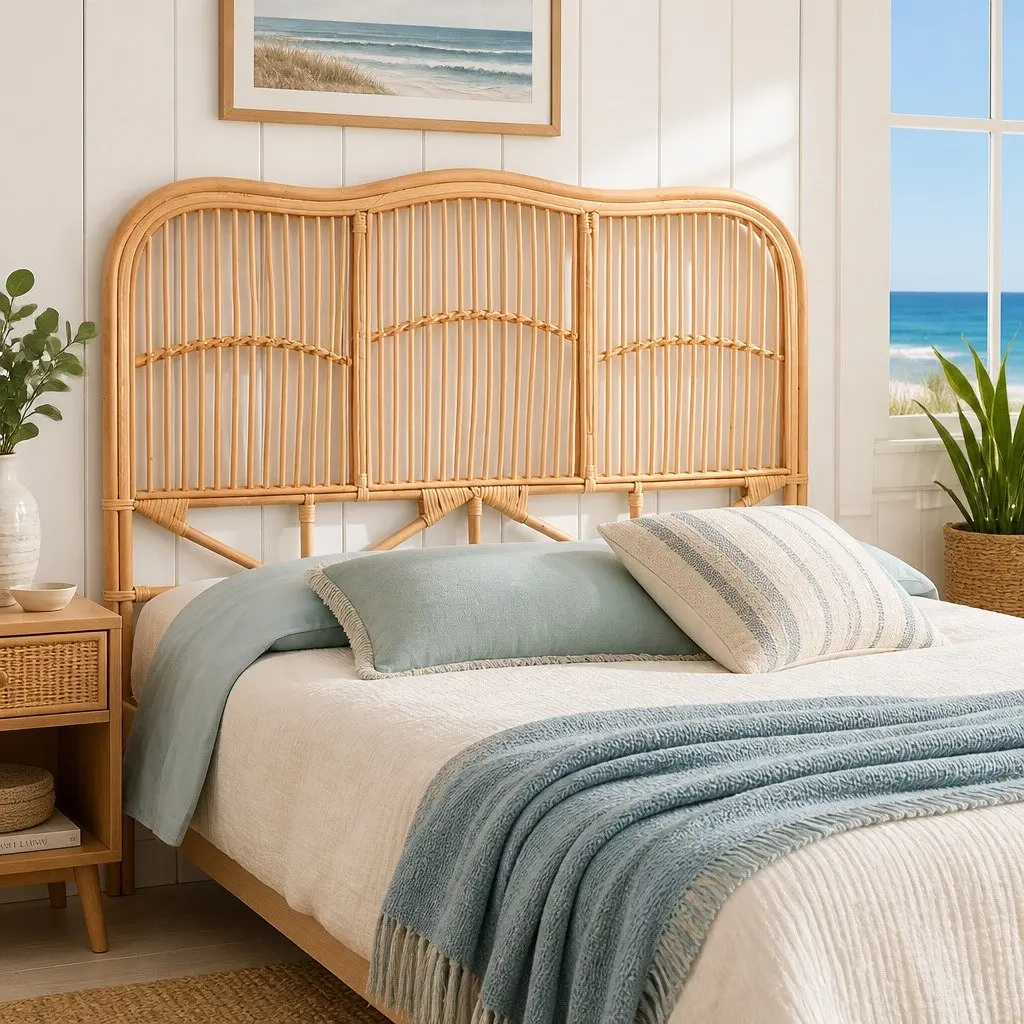 Double Bed Headboard Natural Pine Rattan Easy Assemble