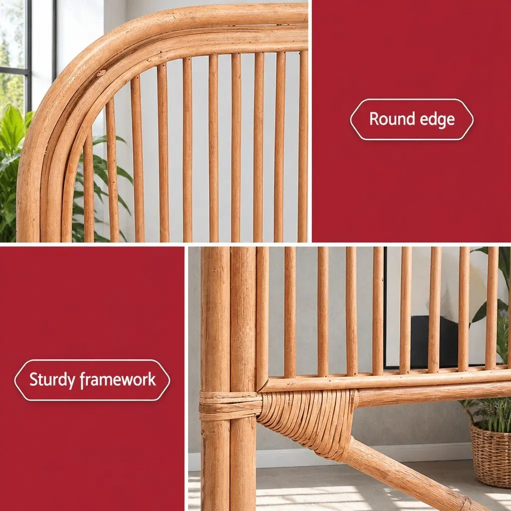 Queen Bed Headboard Rattan Natural Pine Bedroom Head Board Easy Assembly