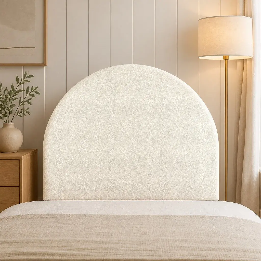 Double Bed Head Headboard White Arch Shape Boucle Fabric Bedroom Furniture