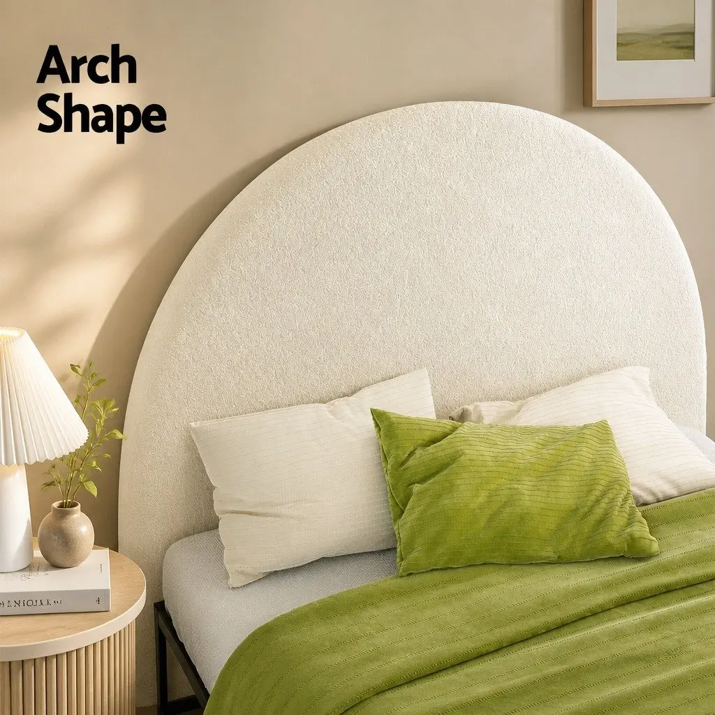 Double Bed Head Headboard White Arch Shape Boucle Fabric Bedroom Furniture
