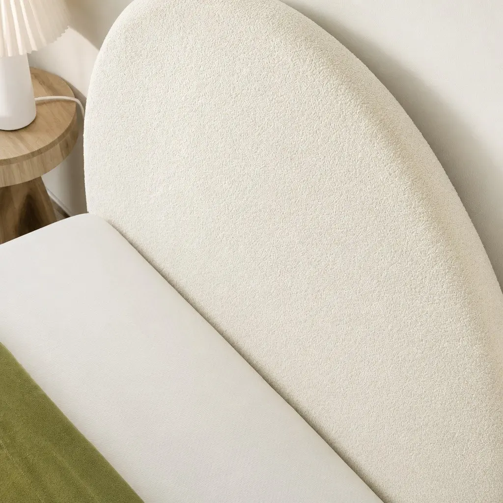 Double Bed Head Headboard White Arch Shape Boucle Fabric Bedroom Furniture