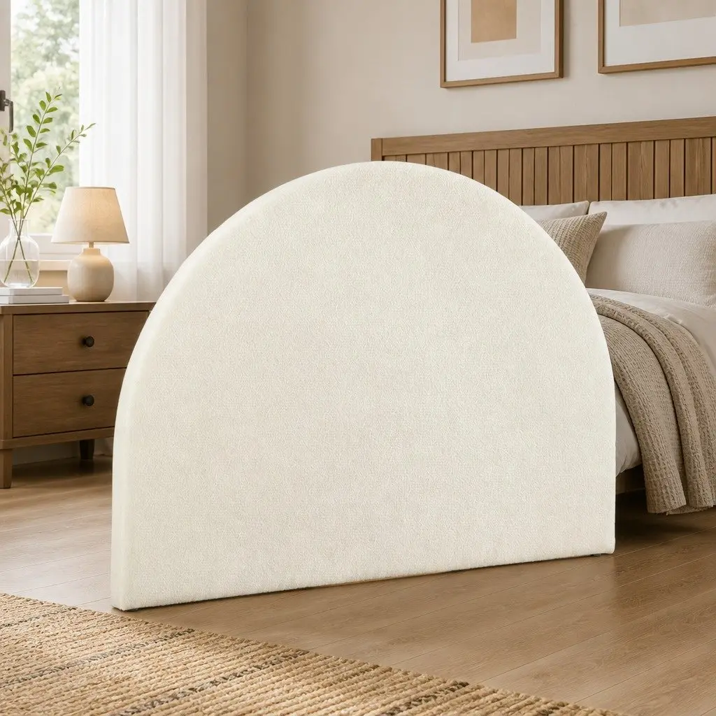 Double Bed Head Headboard White Arch Shape Boucle Fabric Bedroom Furniture