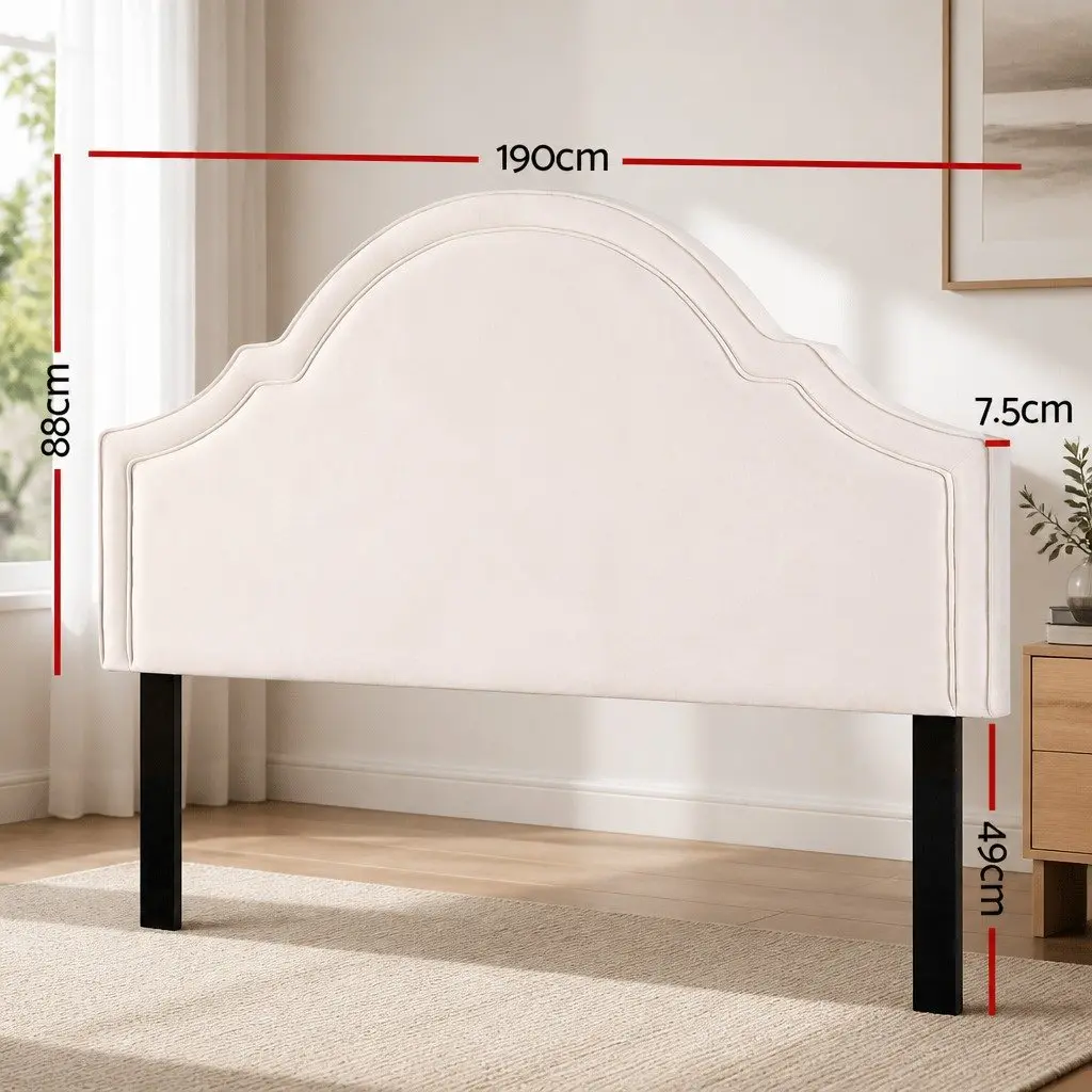 King Headboard Bed Head Upholstered Velvet Beige Bedroom Furniture Wood Legs
