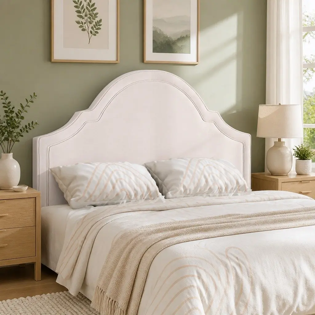 Queen Headboard in Beige Velvet