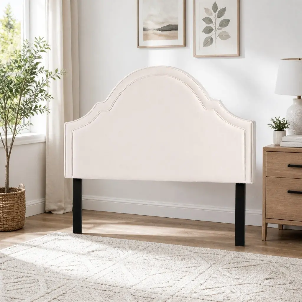 Queen Headboard in Beige Velvet