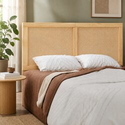 Double Bed Head Headboard Rattan Pine Natural Rustic Boho Bedroom Furniture
