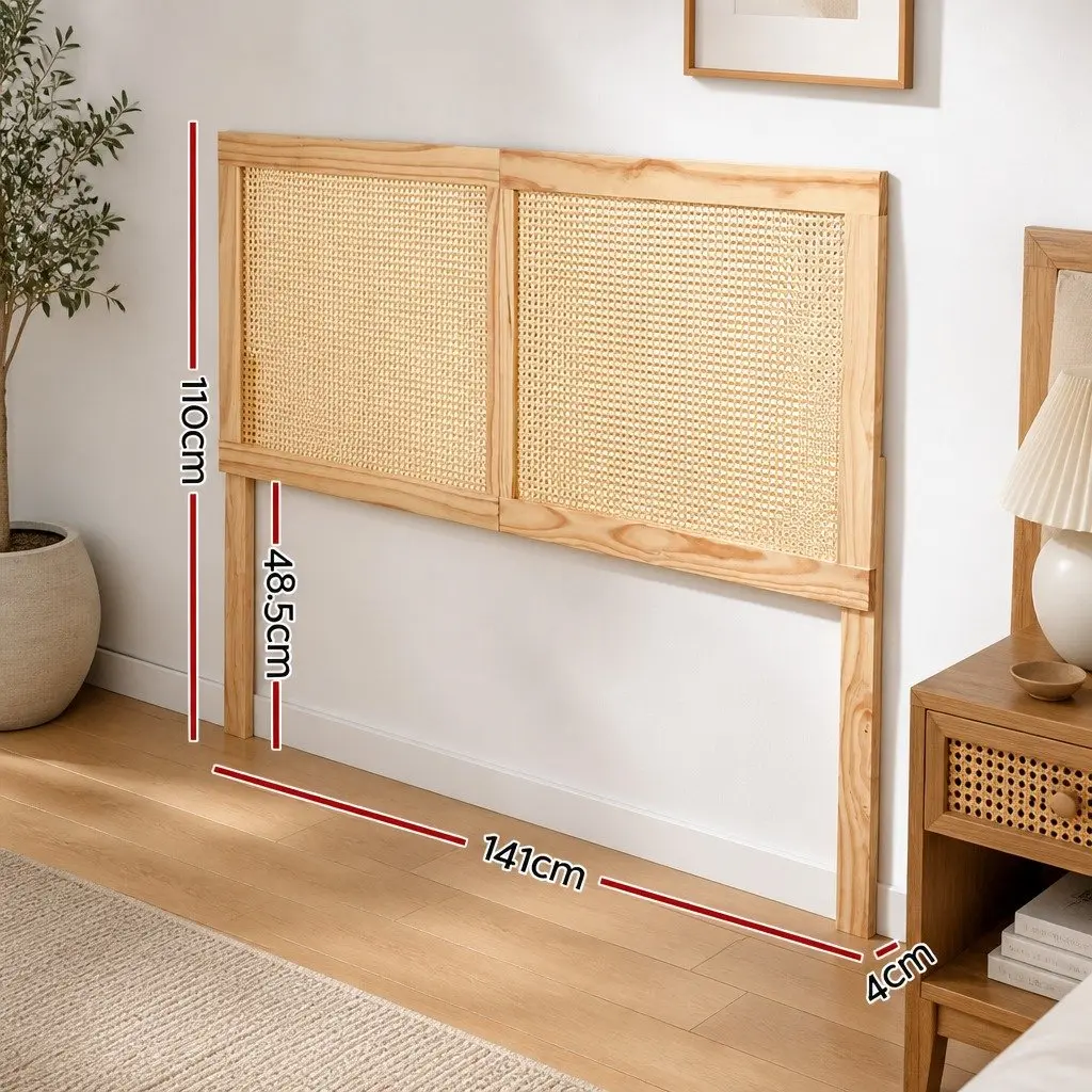 Double Bed Head Headboard Rattan Pine Natural Rustic Boho Bedroom Furniture