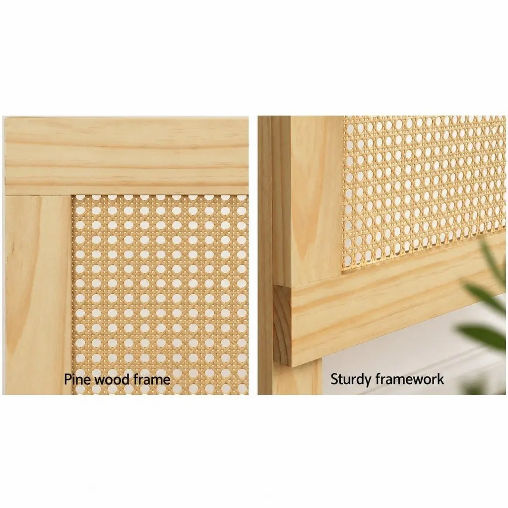 Queen Bed Headboard Rattan Pine Natural Rustic Boho Style Easy Assembly
