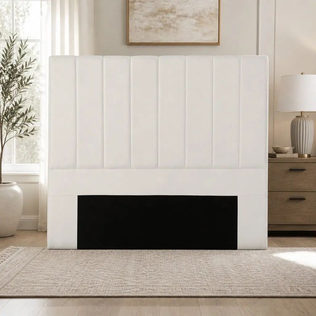 Double Bed Head Headboard Linen Fabric Beige Vertical Stripe Bedroom Furniture