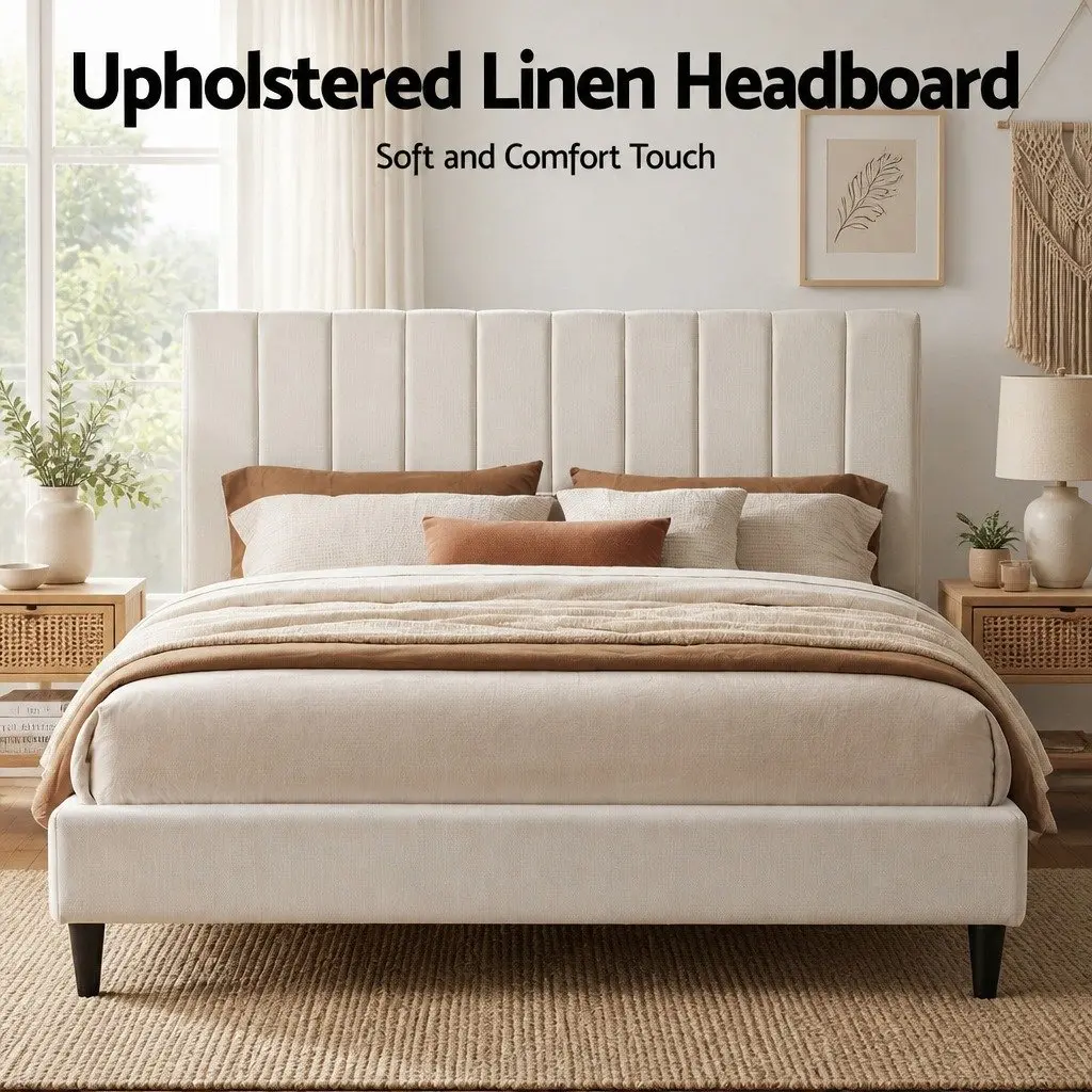King Size Bed Head Headboard Linen Fabric Bedroom Furniture 183cm - Beige