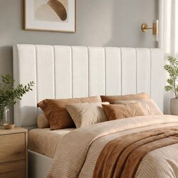 Concise Queen Bed Headboard, Linen and Timber