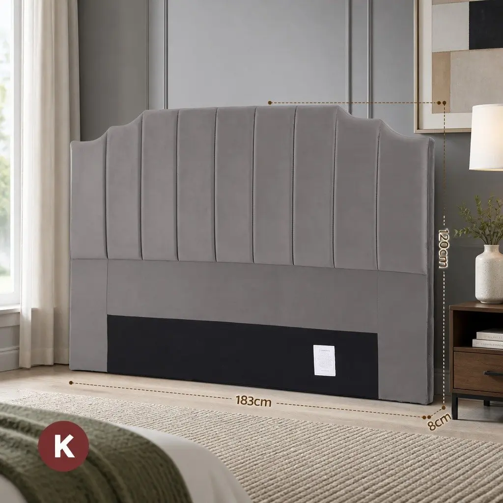 King Size Bed Head Velvet Headboard Grey Bedroom Furniture Art Deco Style 183cm