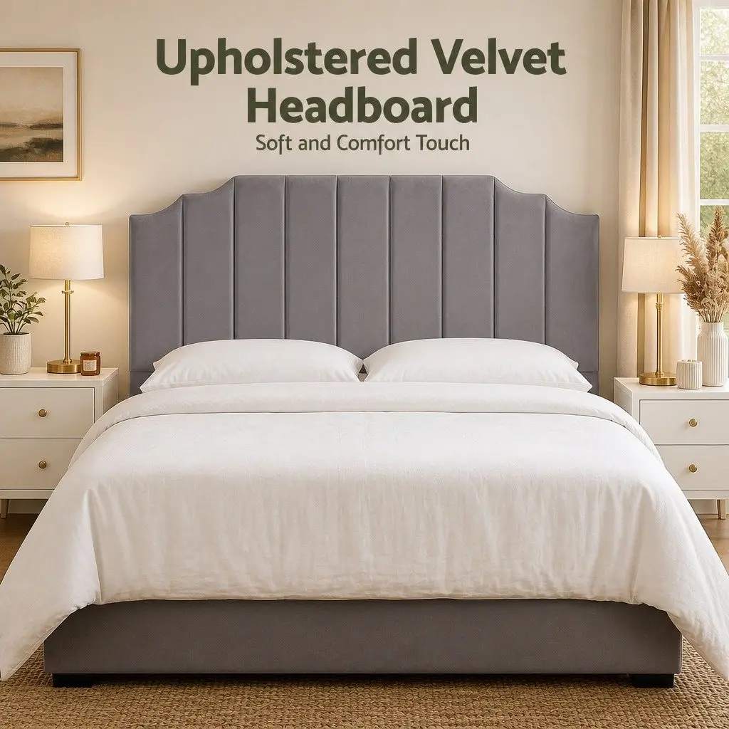 King Size Bed Head Velvet Headboard Grey Bedroom Furniture Art Deco Style 183cm