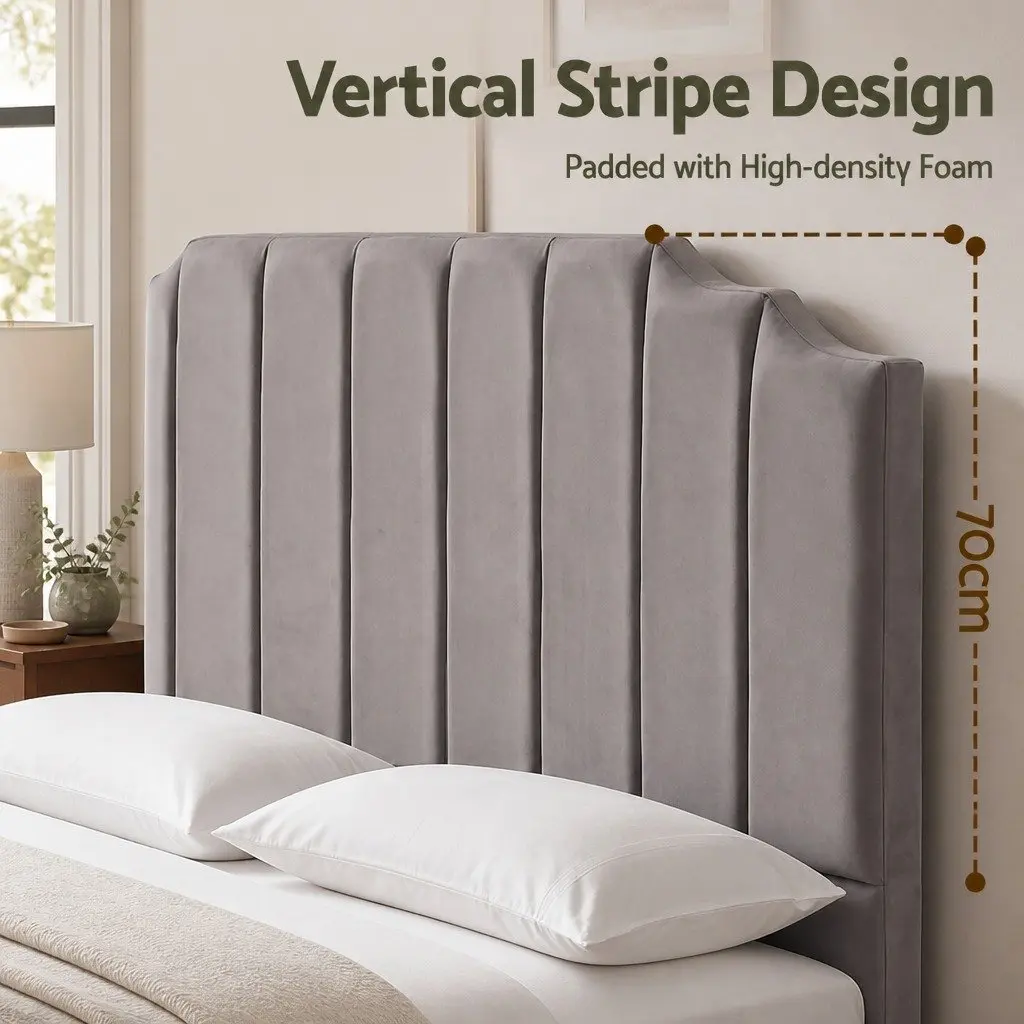 King Size Bed Head Velvet Headboard Grey Bedroom Furniture Art Deco Style 183cm