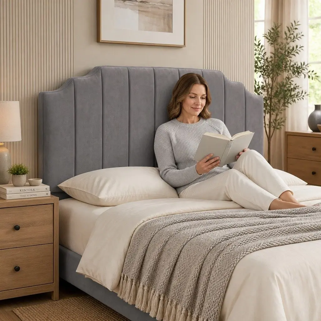 King Size Bed Head Velvet Headboard Grey Bedroom Furniture Art Deco Style 183cm