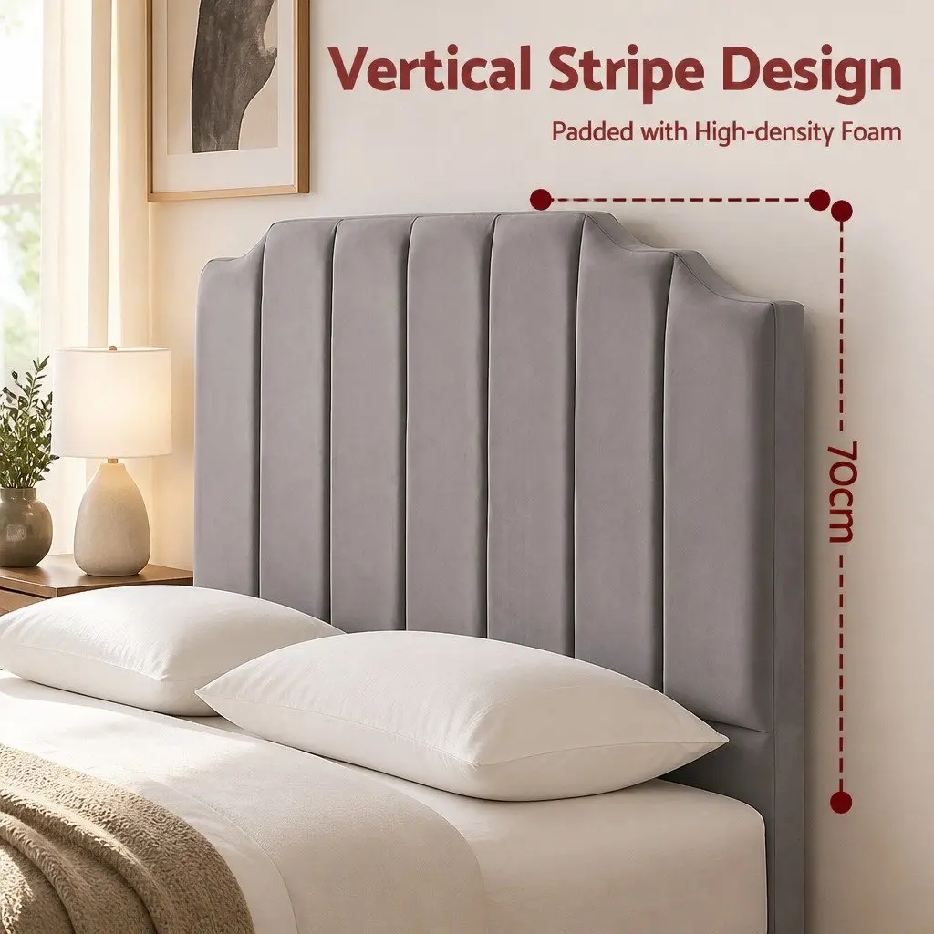 Bed Head Headboard Queen Size Velvet Fabric Bedroom Furniture 153cm - Grey