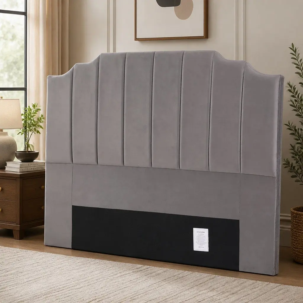 Bed Head Headboard Queen Size Velvet Fabric Bedroom Furniture 153cm - Grey