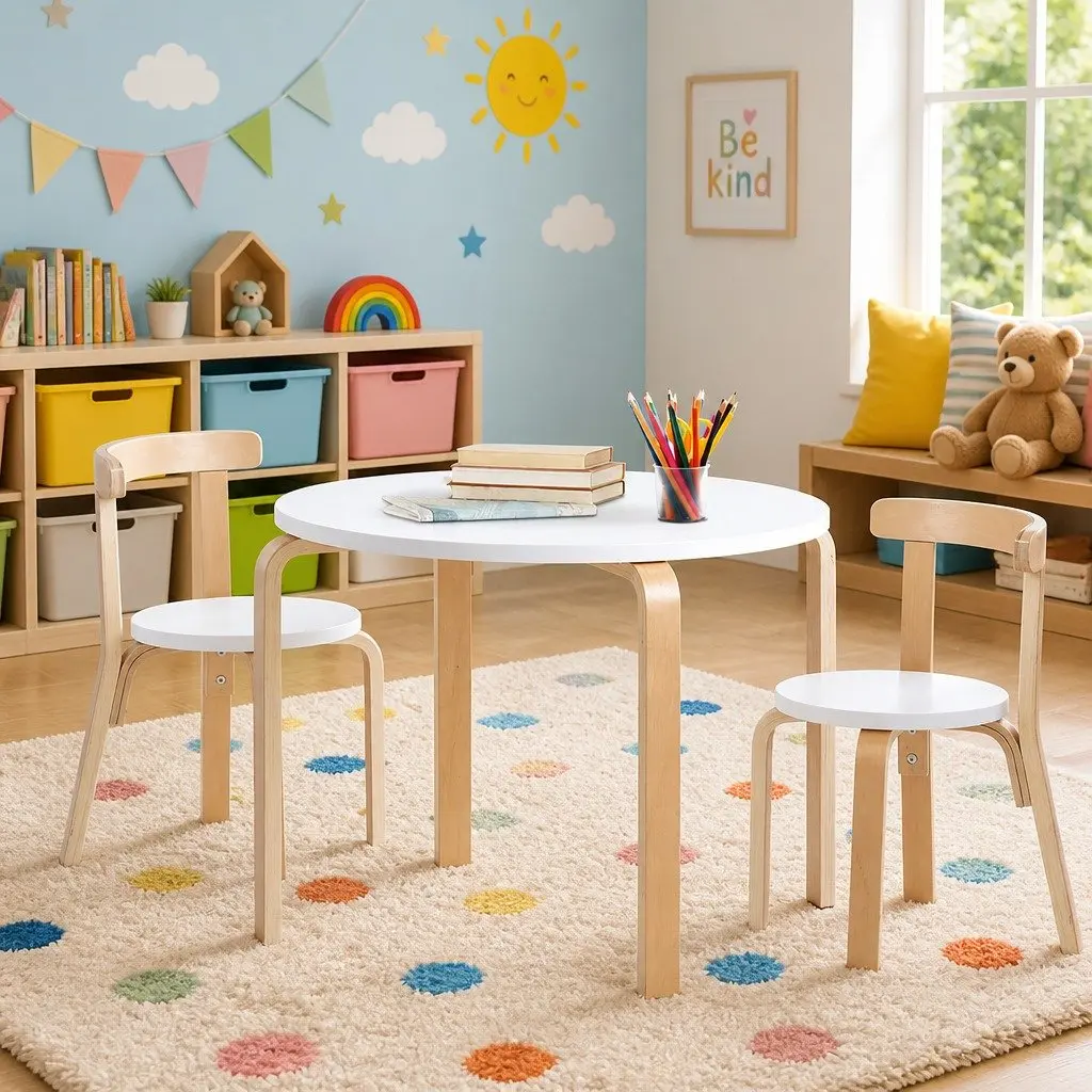 Kids Table and Chairs Set 3-Piece Activity Desk Play Study Furniture for