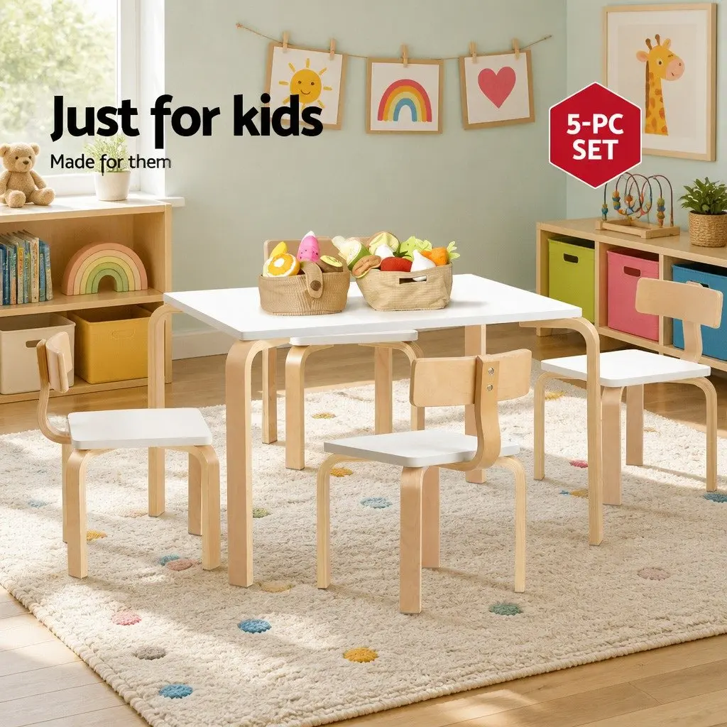 5-Piece Kids Table and Chairs Set Activity Play Desk Study Furniture for