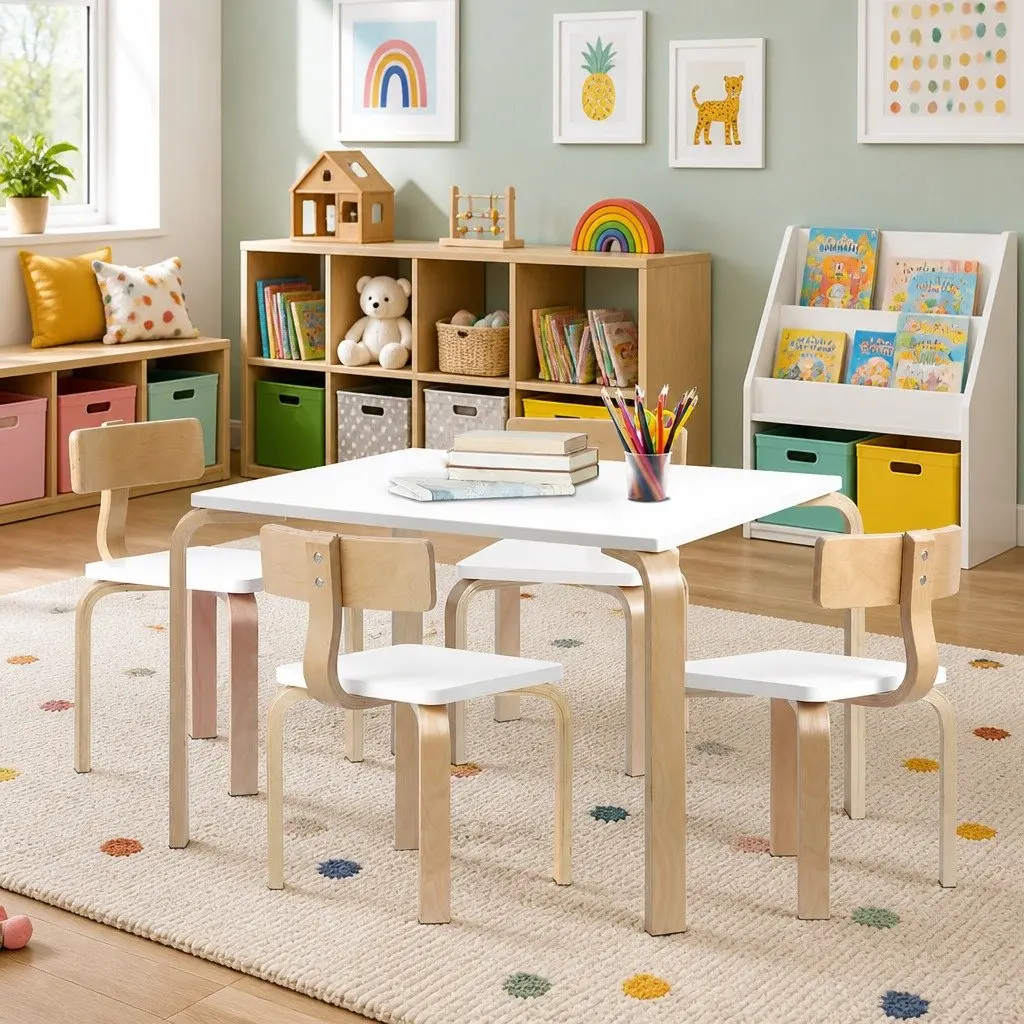 5-Piece Kids Table and Chairs Set Activity Play Desk Study Furniture for