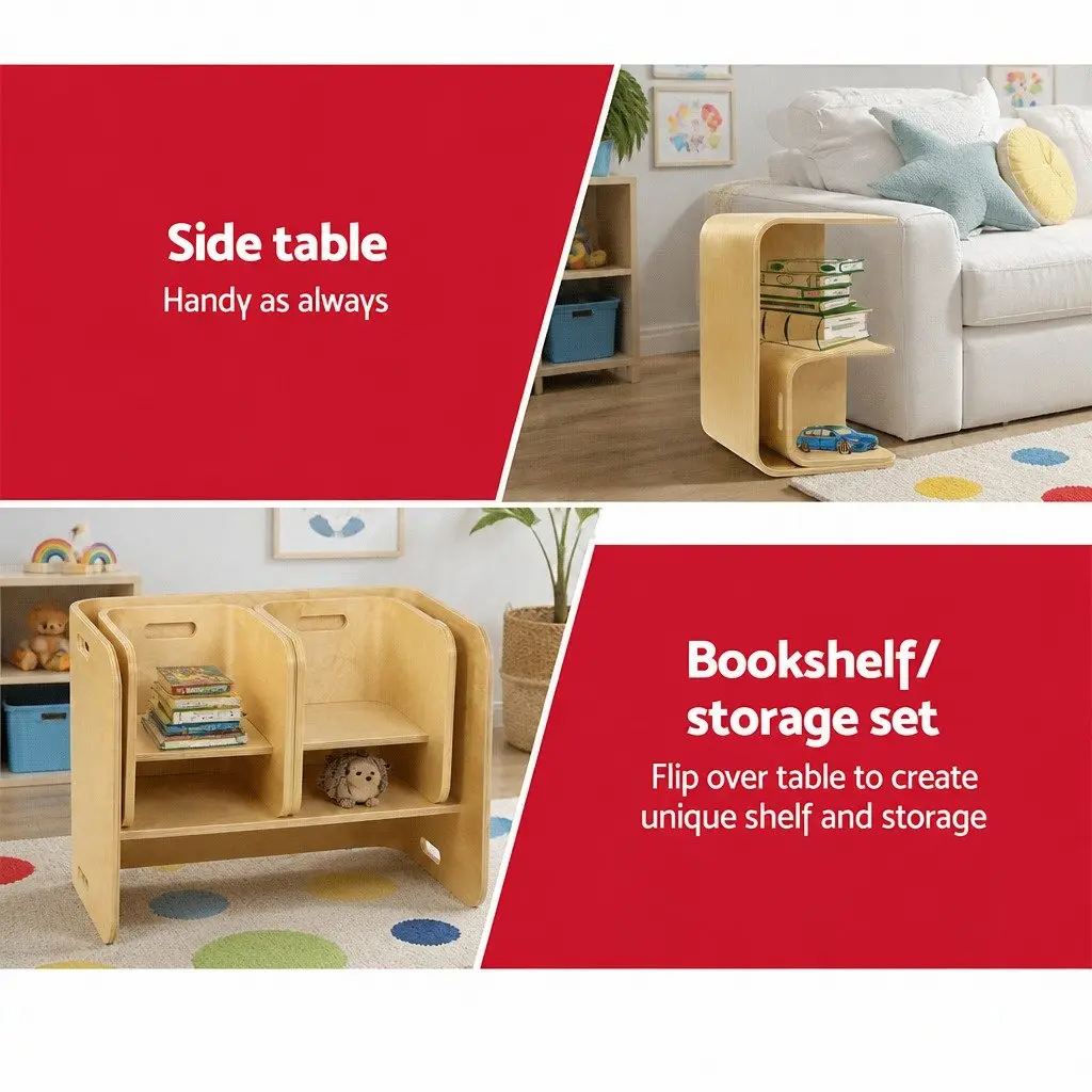 Kids Table and Chairs Set Natural 3 Piece Multifunctional Storage Furniture